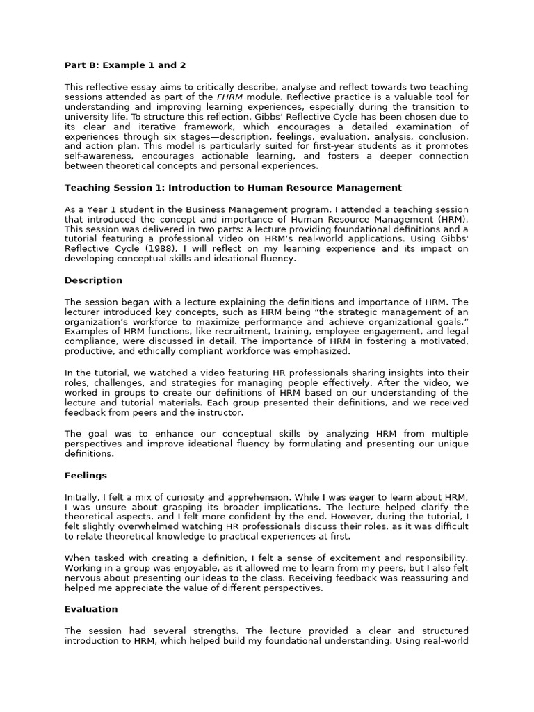 FHRM - Assessment - Part B Example (All) | PDF | Reflective Practice ...