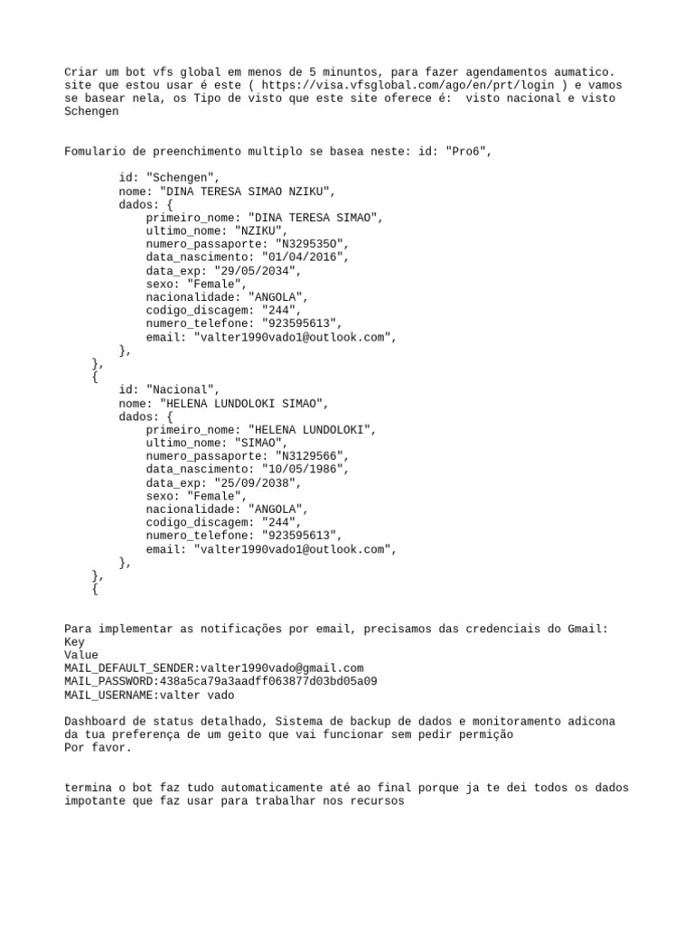 Bot para Agendamentos VFS Global Rápido | PDF