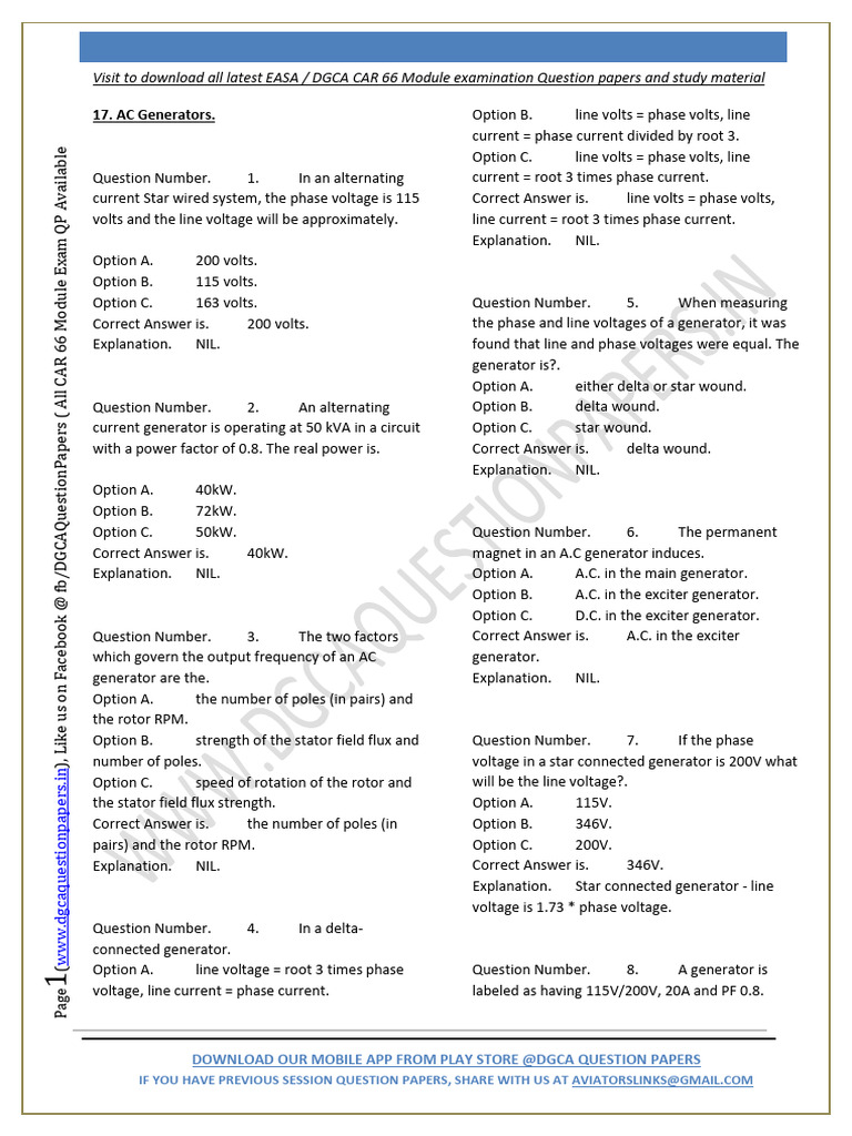 DGCA CAR-66 Module 3 Exam Questions | PDF | Electric Generator ...