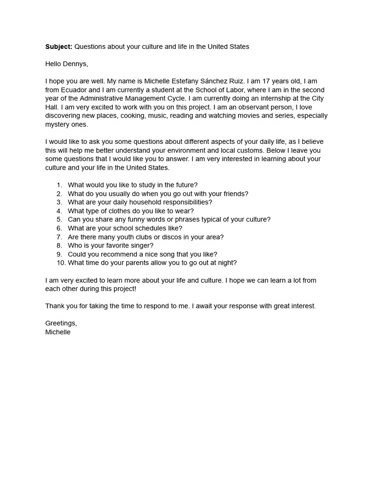 Exploring American Culture: Questions from Ecuador | PDF