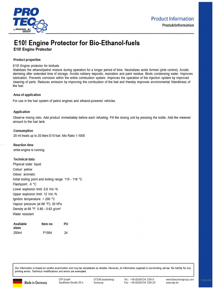 E10.PT E10EngineProtectorforBioEthanolfuelsE10 PInfo en-GB (1) - 1 | PDF