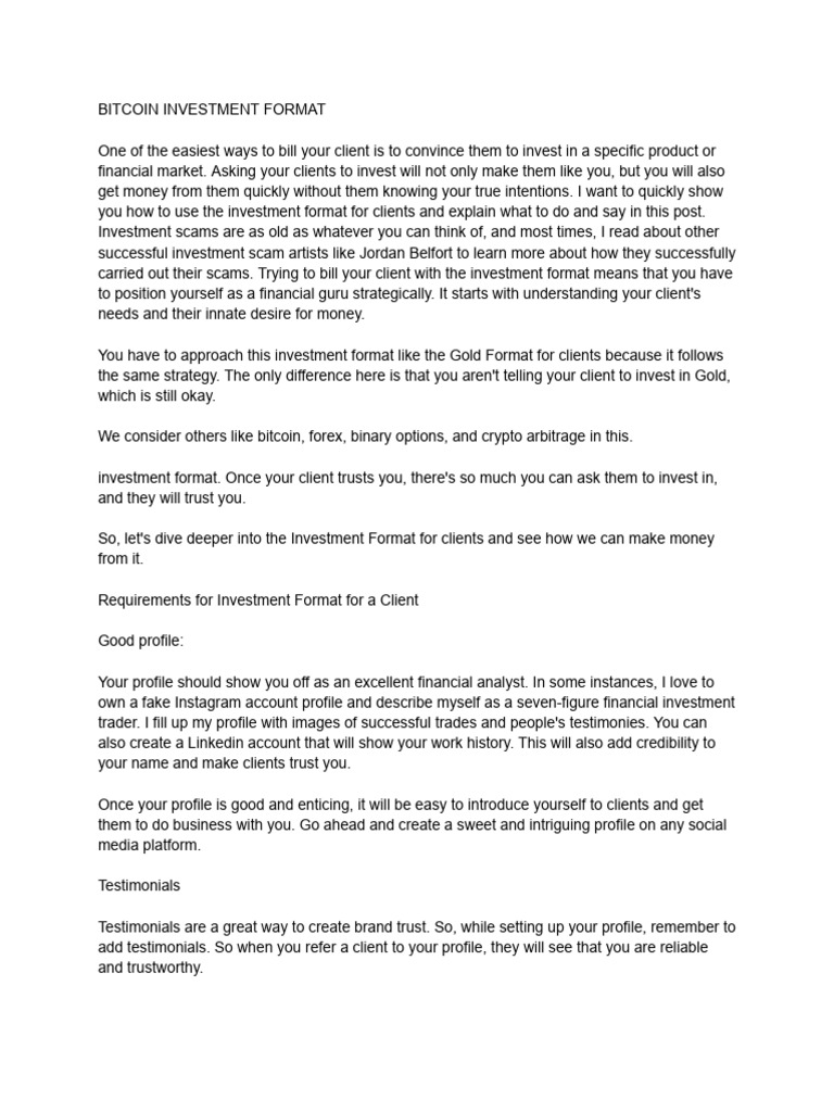 Bitcoin Investment Format | PDF | World Wide Web | Internet & Web