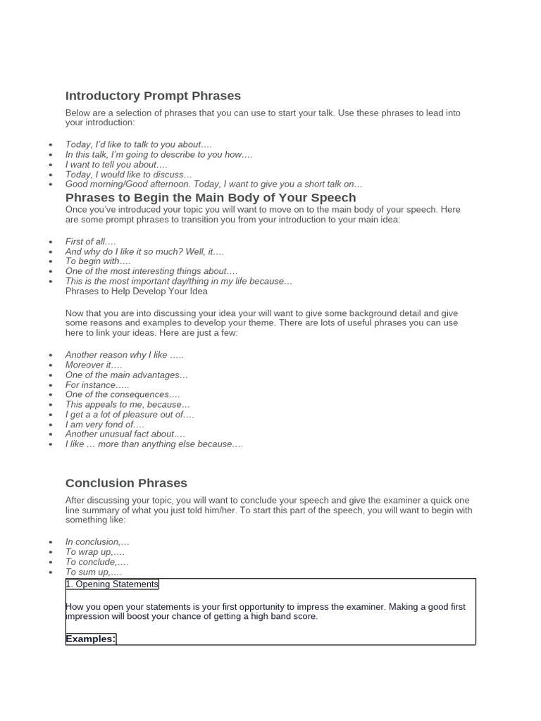 Essential Speech Prompt Phrases | PDF | Language Mechanics | Syntax