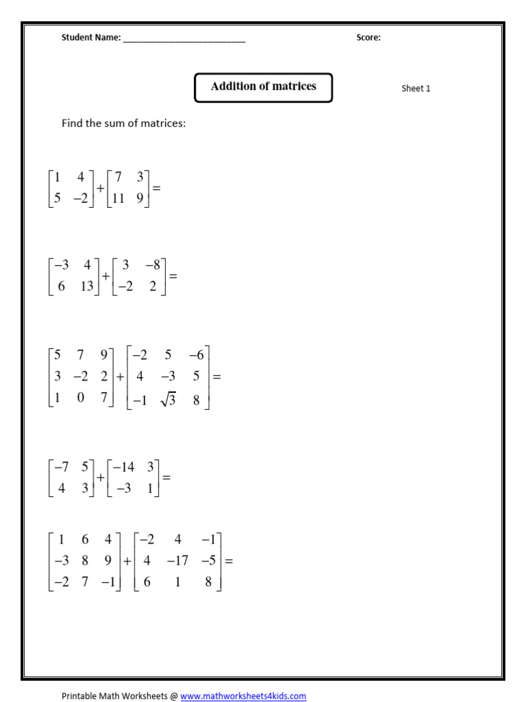 Finding Determinants of a Matrix worksheets, image size:768x1024