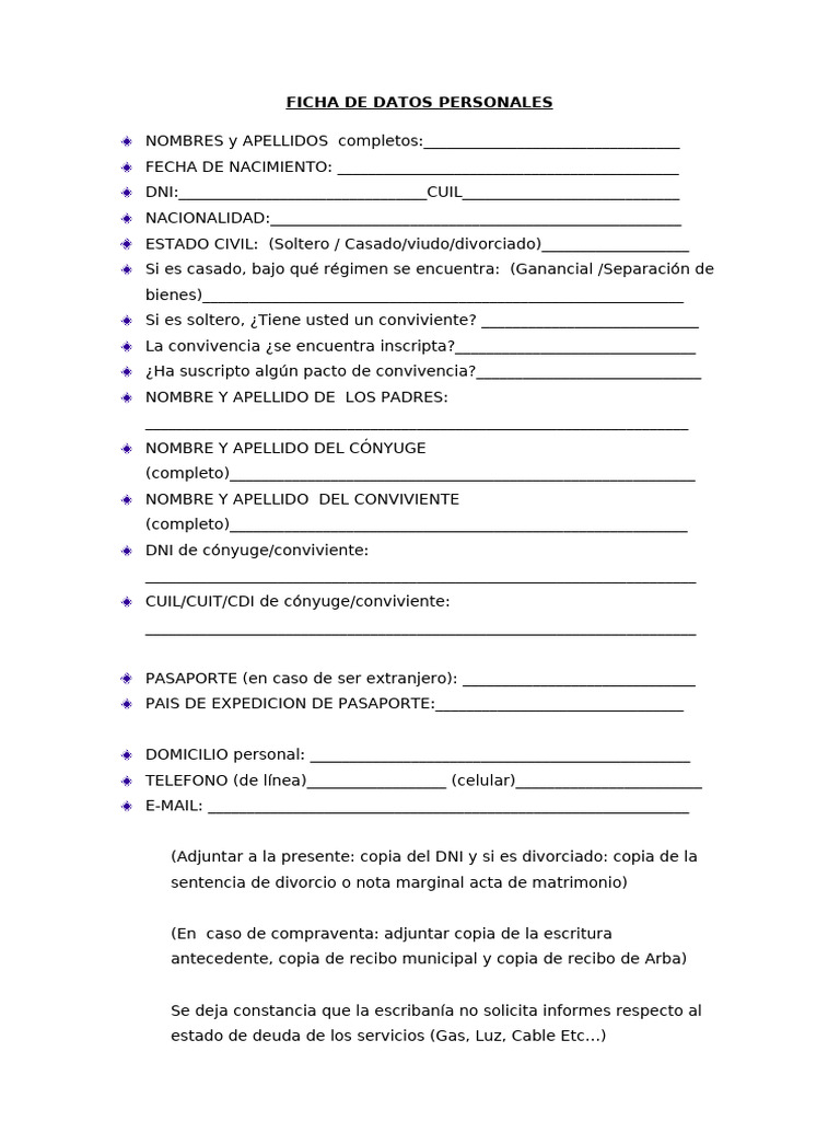 Ficha de Datos Personales Completa | PDF