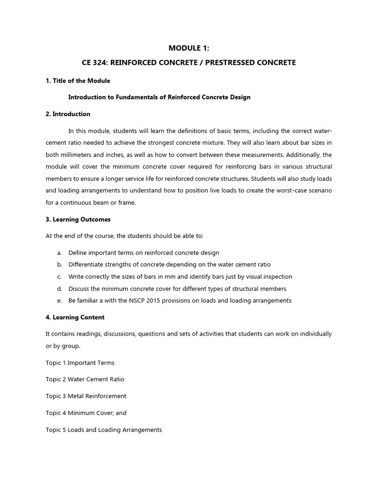 RC - Module 1 | PDF | Concrete | Reinforced Concrete