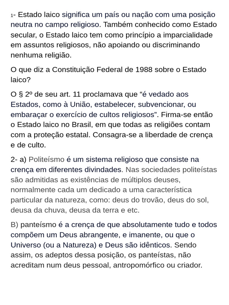 Estado Laico e Diversidade Religiosa no Brasil | PDF