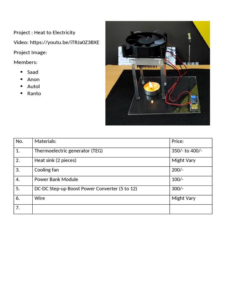Heat to Electricity Project Overview | PDF