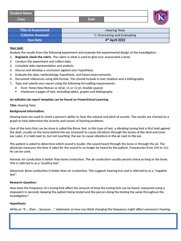 Rinne Test Frequency Analysis | PDF | Ear | Scientific Method