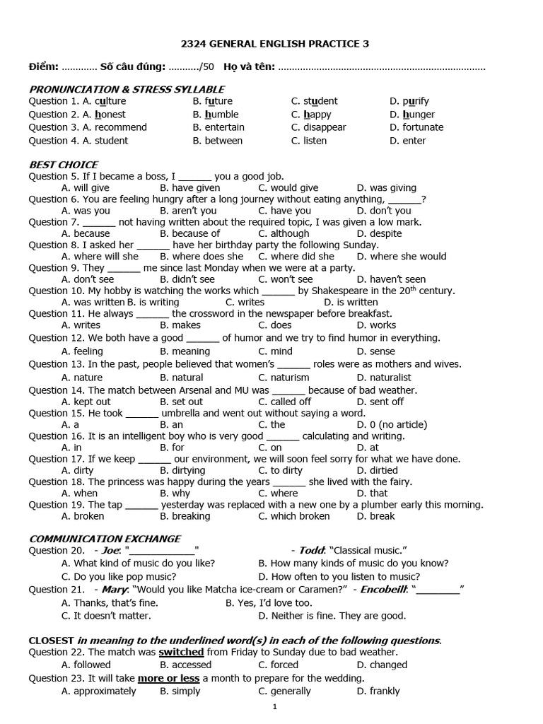 General English Practice Test 3 | PDF | Tropical Cyclones | Storms