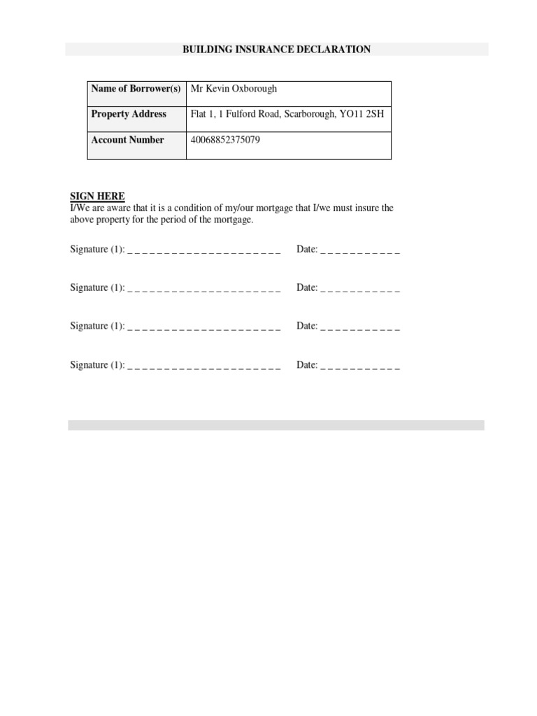 Building Insurance Declaration Form | PDF | Mortgages | Loans