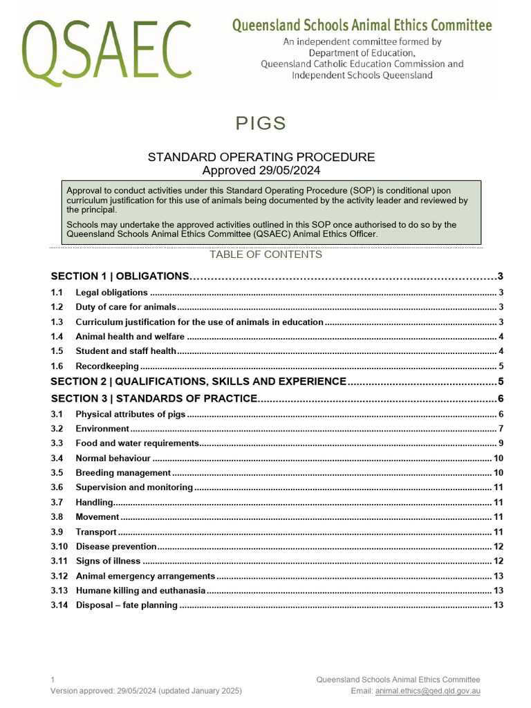 Queensland Schools Pig SOP Guide | PDF | Pig