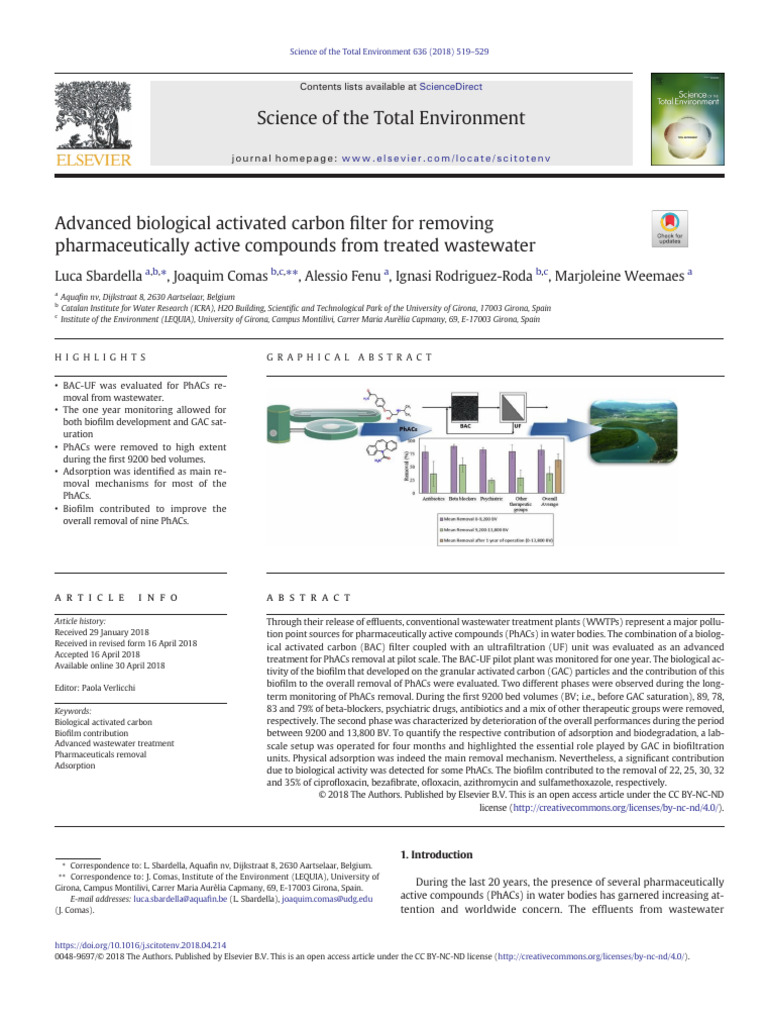 Advanced BAC Filter for PhAC Removal | PDF | Sewage Treatment | Adsorption