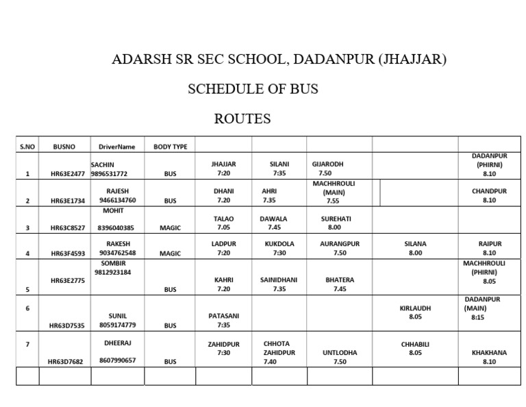 Dadanpur School Bus Schedule | PDF