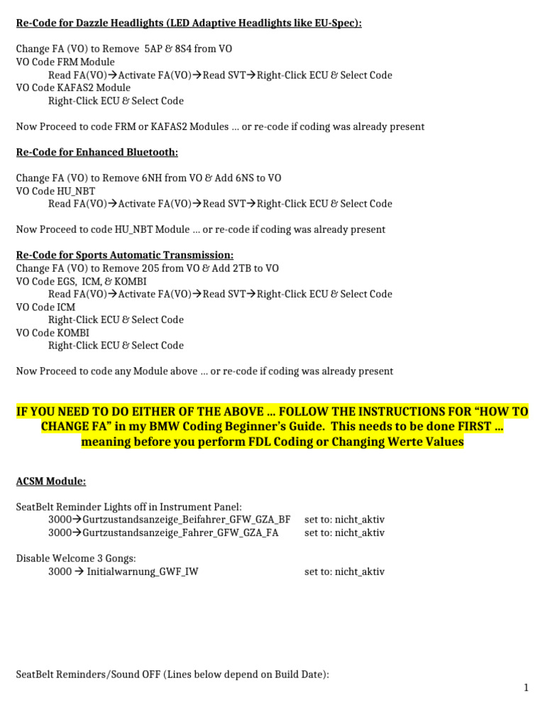 BMW Coding Guide: LED, Bluetooth, Transmission | PDF | Motor Vehicle ...