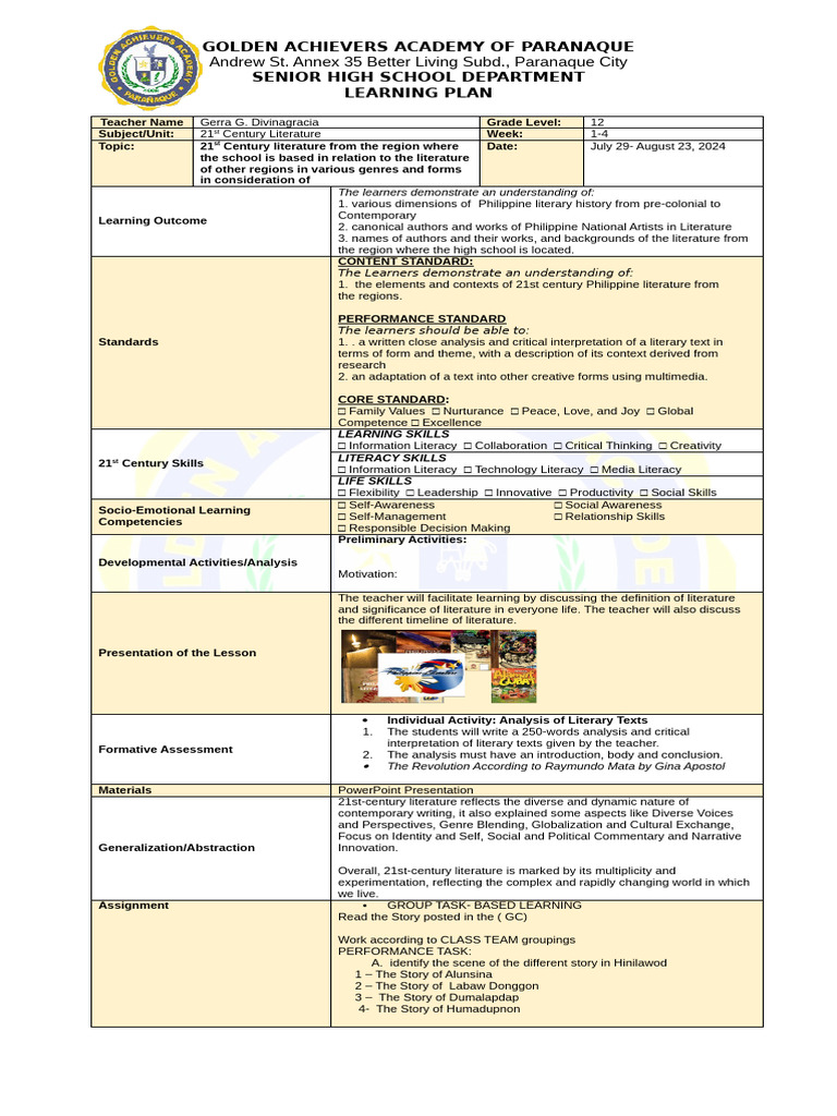 Learning-Plan-Q1 | PDF | Learning | Information Literacy