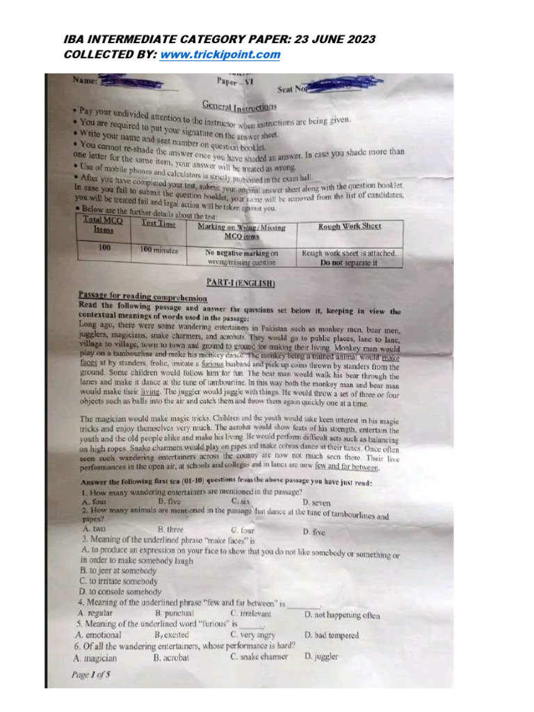 IBA Intermediate Paper June 2023 | PDF