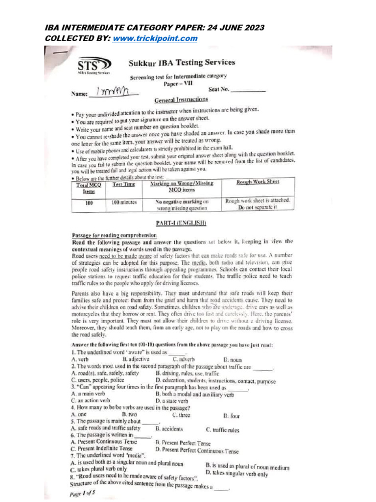 IBA Intermediate Paper June 2023 | PDF