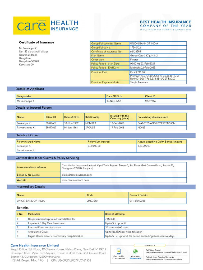 Group Care 360° Insurance Certificate | PDF | Insurance | Taxes