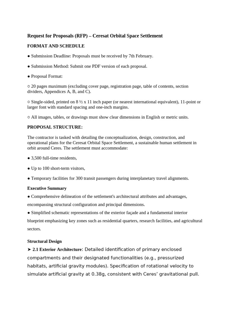 Ceresat Orbital Settlement RFP | PDF | Infrastructure | Transport