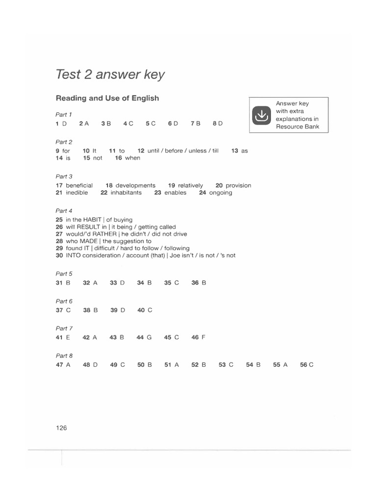 Book 2, Test 2 - Answer Key | PDF