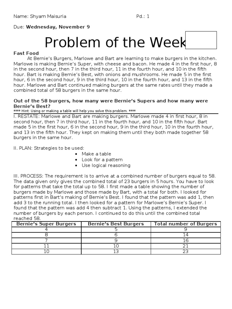 Math Problem: Burger Patterns | PDF | Teaching Mathematics | Foods