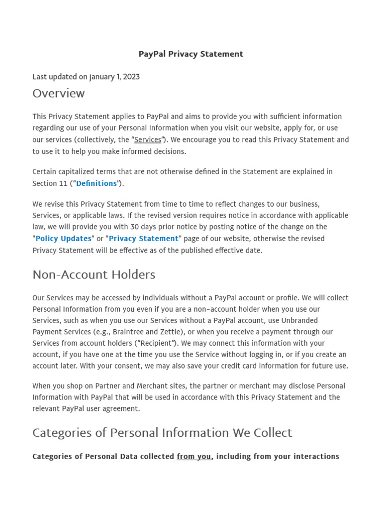 PayPal Privacy Statement Overview | PDF | Pay Pal | Credit Card