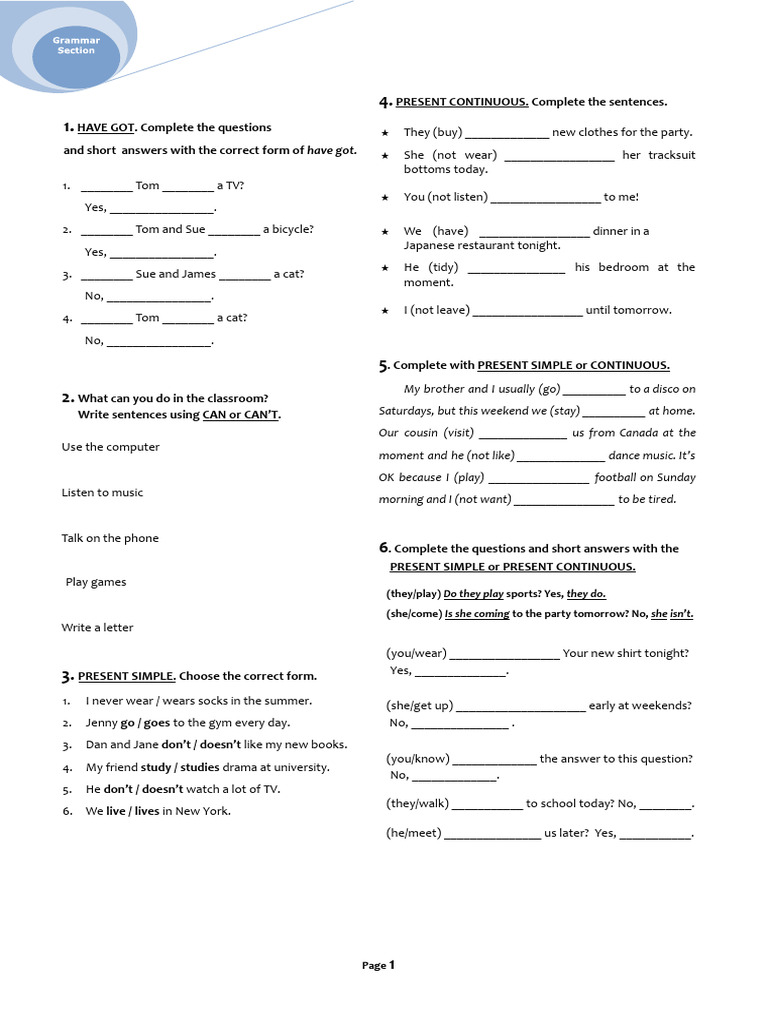 English Grammar Exercises for Beginners | PDF