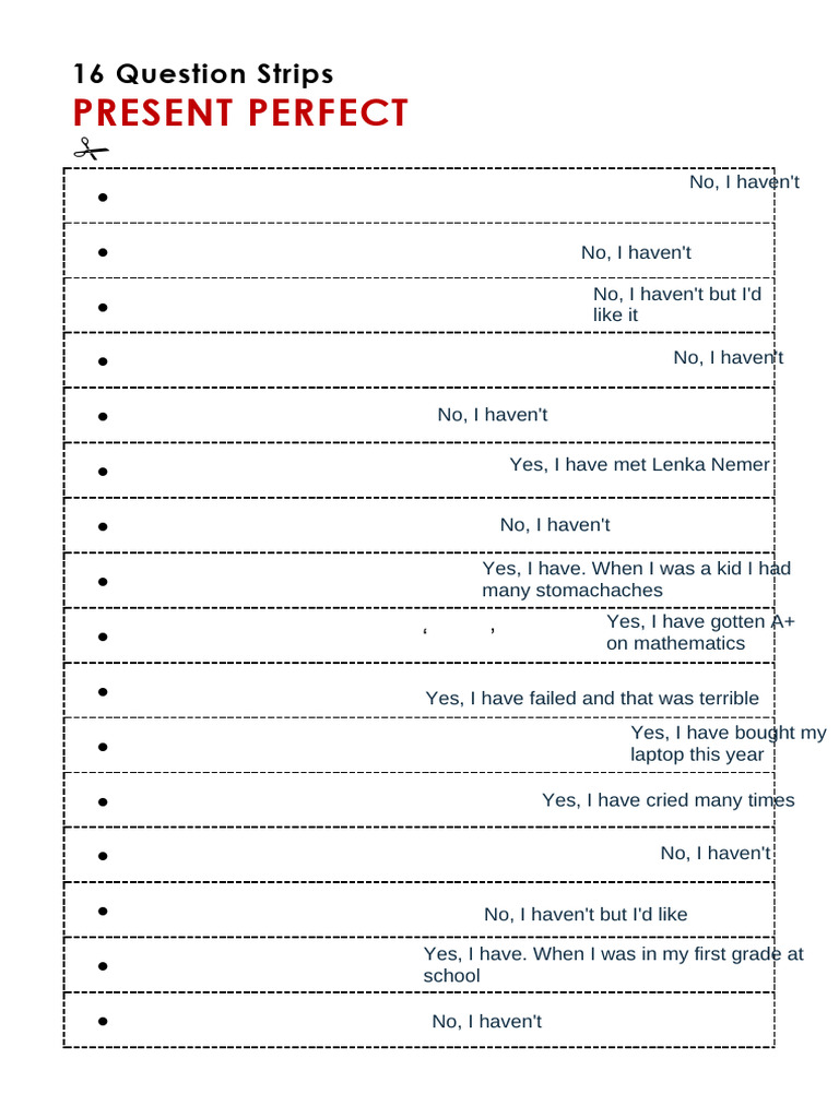 Present Perfect Question Strips | PDF | Learning