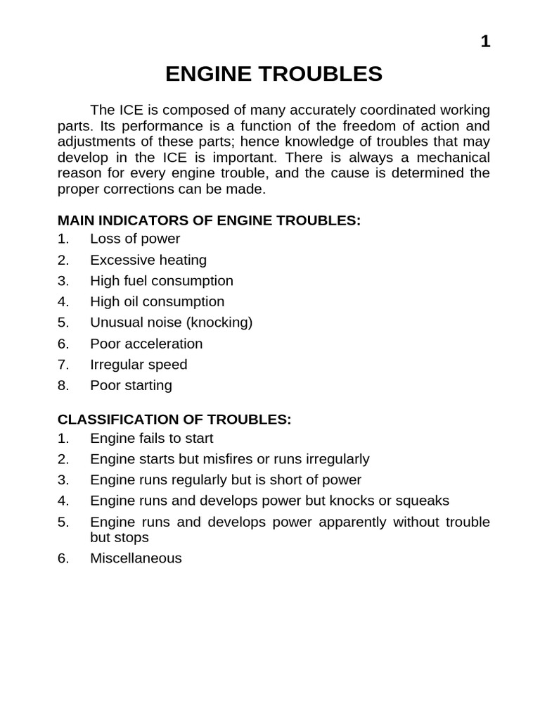 Common Engine Troubles Explained | PDF | Carburetor | Engines