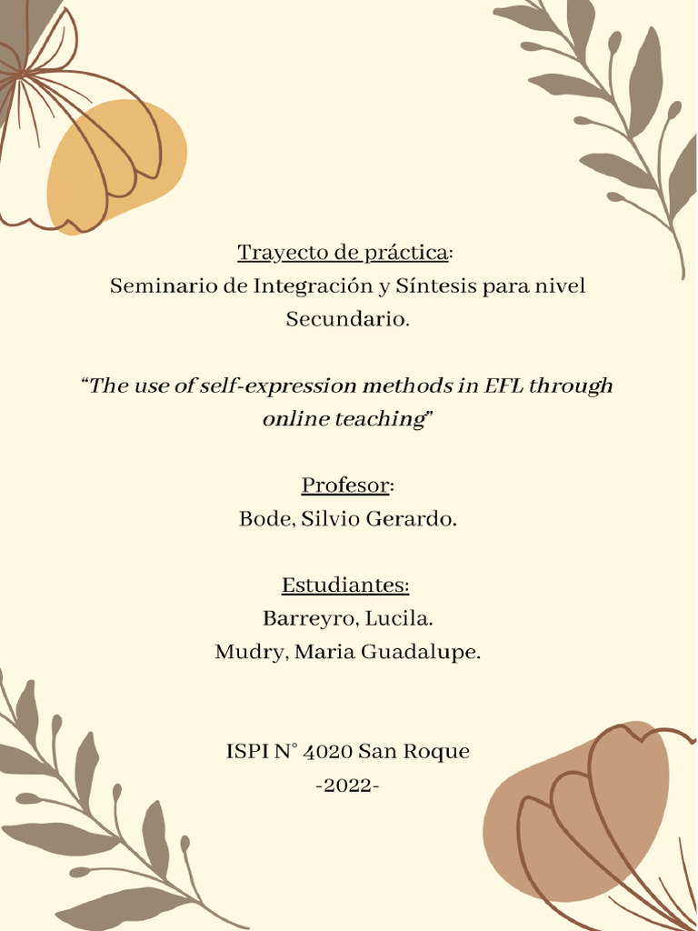 The Use of Self Expression Methods in EFL Through Online Teaching | PDF ...