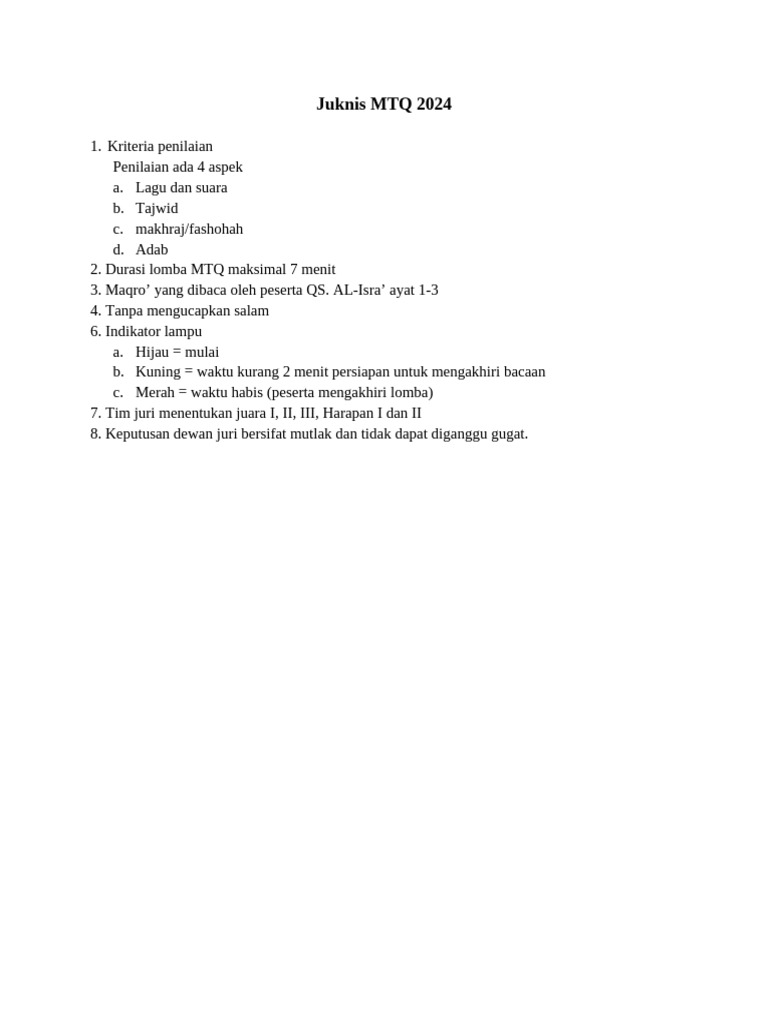 Juknis Penilaian MTQ 2024 | PDF
