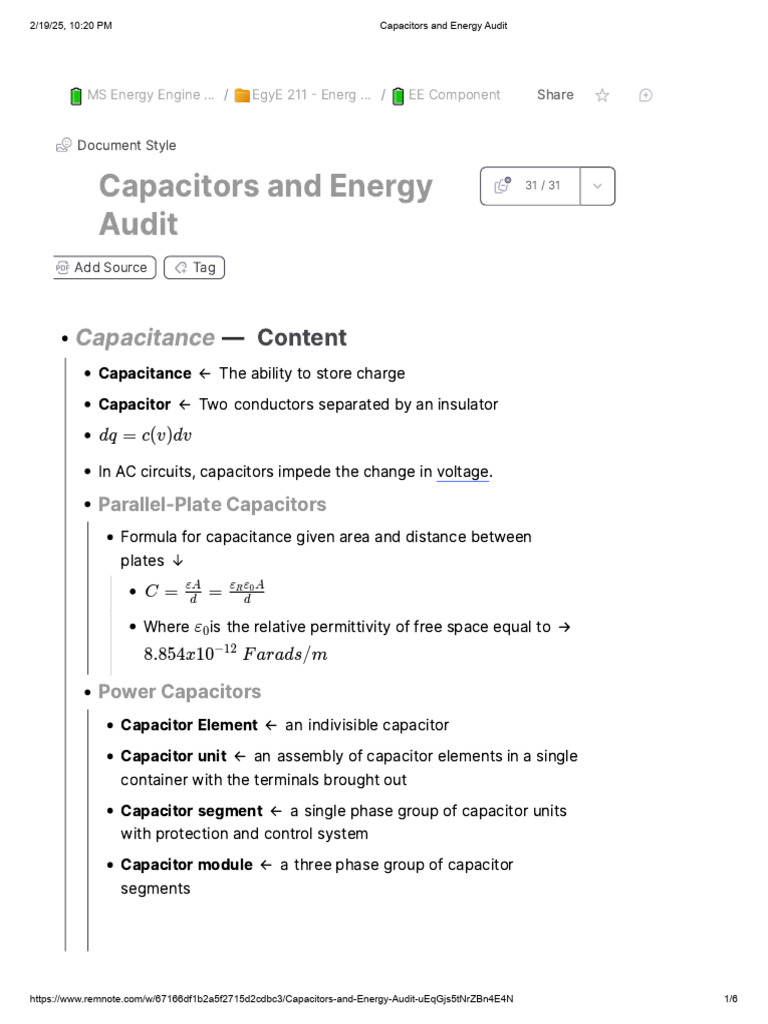 Capacitors and Energy Audit Guide | PDF | Capacitor | Capacitance