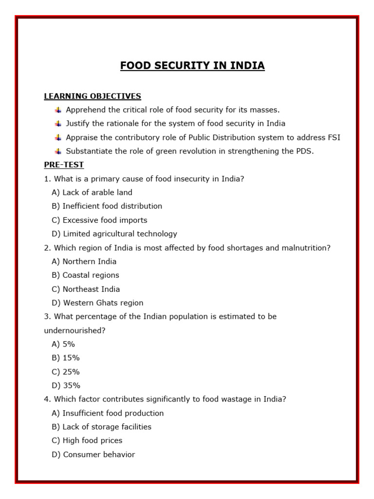 Food Security in India-Notes | PDF | Food Security | Famine