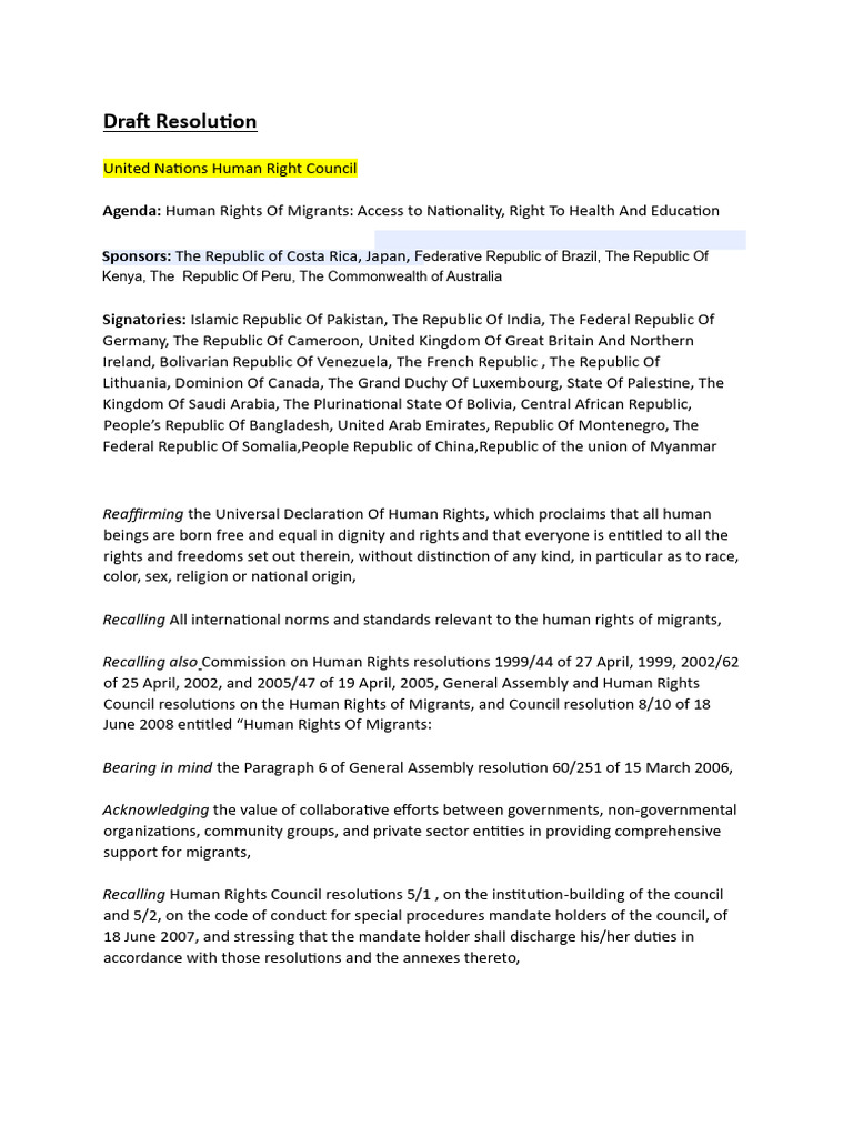 Human Rights of Migrants Resolution | PDF | Migrant Worker | Immigration