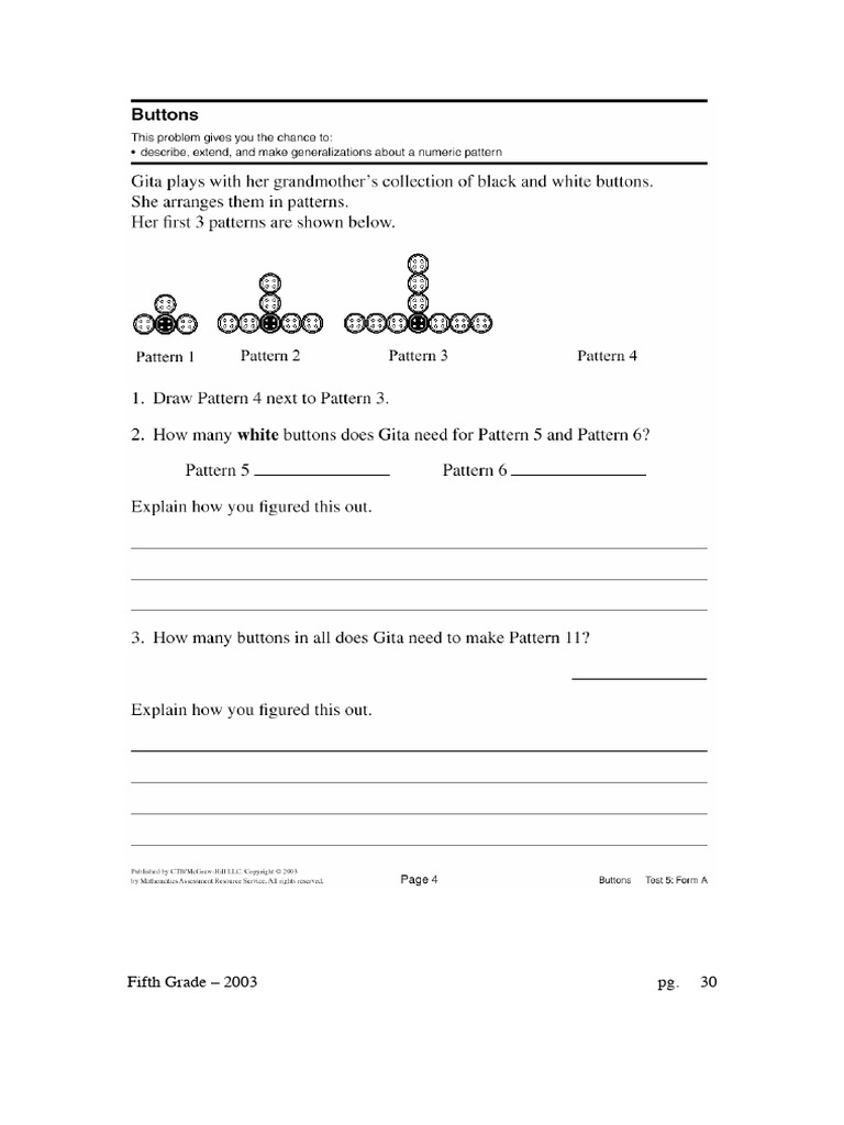 5th and 6th Numeric Pattern Representation Lesson and Student Work ...