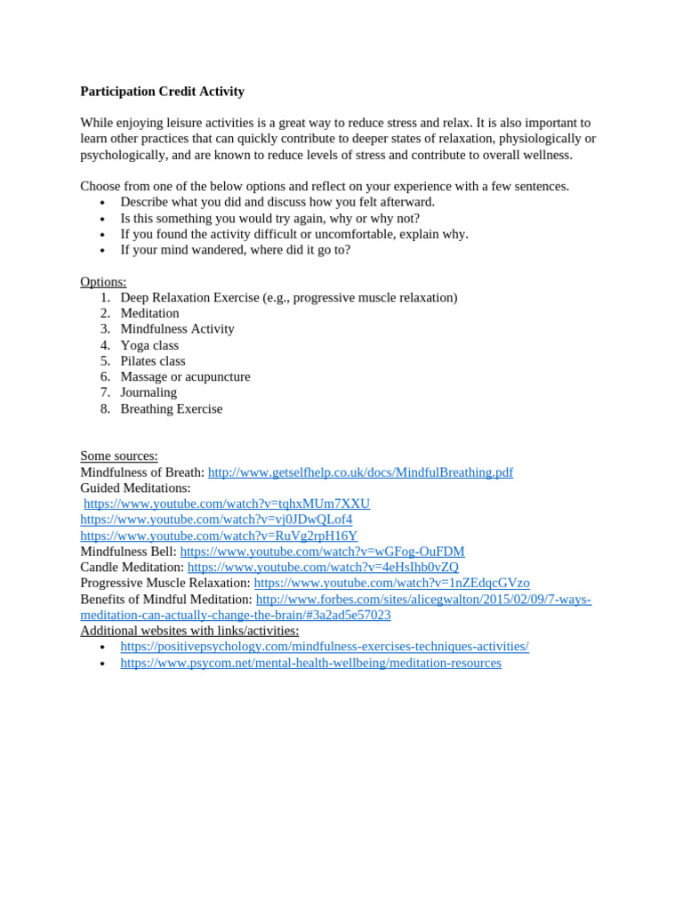 Stress-Reducing Activities Reflection | PDF