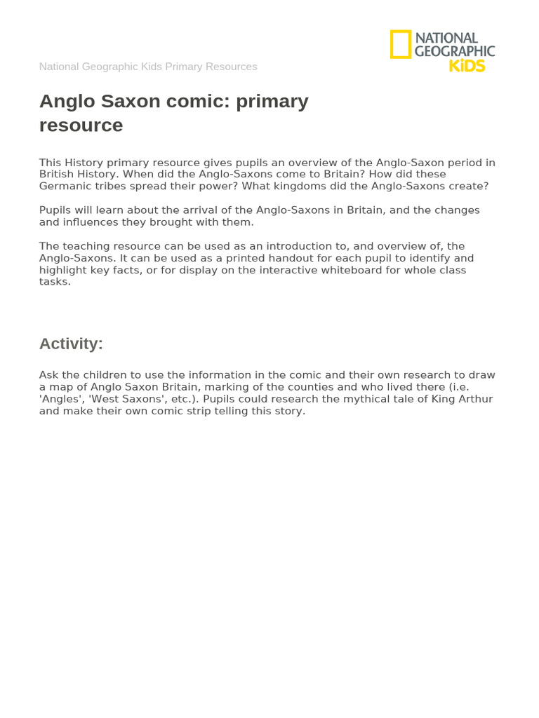 NGK Primary Resource Teacher Guidance Anglo Saxon Comic | PDF