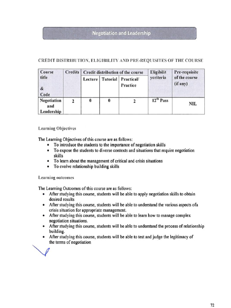 Negotiation and Leadership Course Syllabus | PDF | Negotiation | Human ...