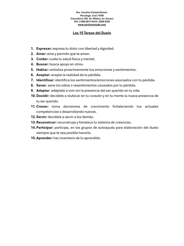 15 Tareas Para Superar El Duelo Pdf