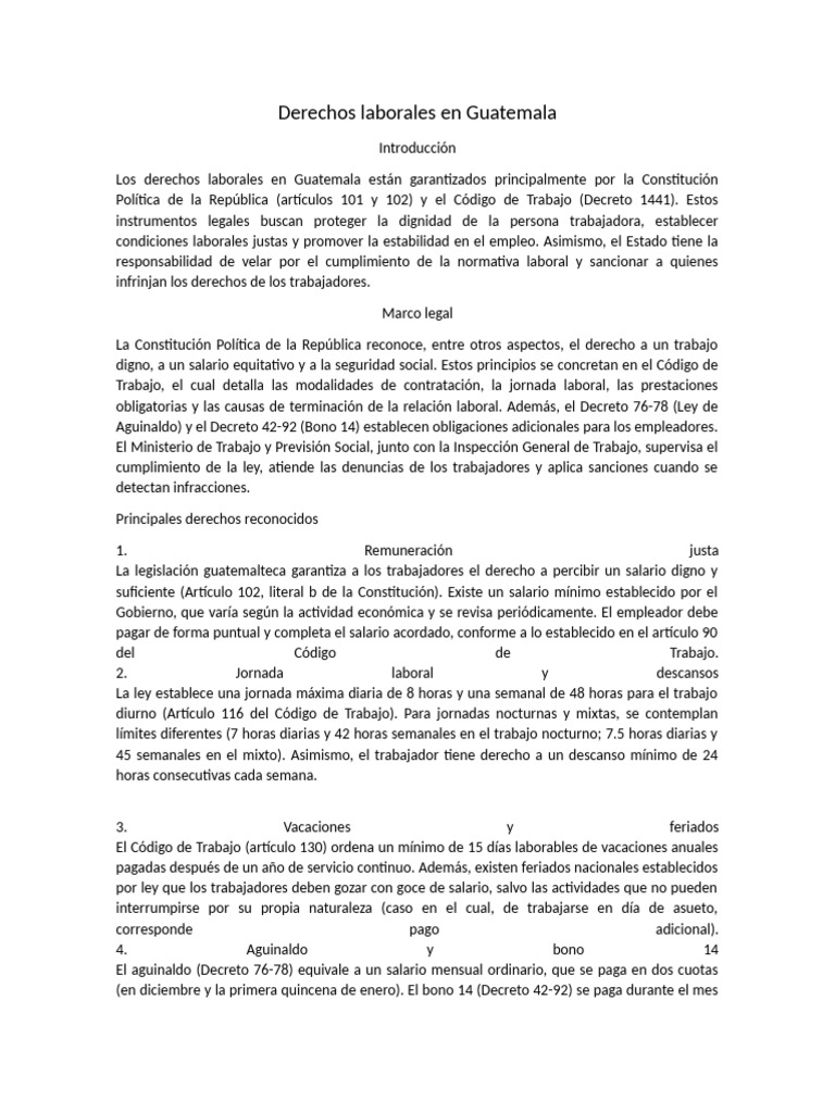 Derechos Laborales en Guatemala | PDF | Derecho laboral | Salario