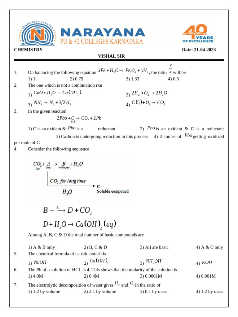 Chemistry Questions and Answers Guide | PDF | Atoms | Chemical Elements