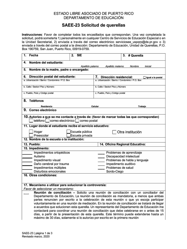 Solicitud de Querellas SAEE-23 | PDF | Mediación