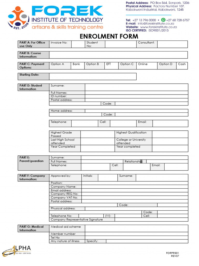 FORPR301 Enrolment Form 2024 | PDF