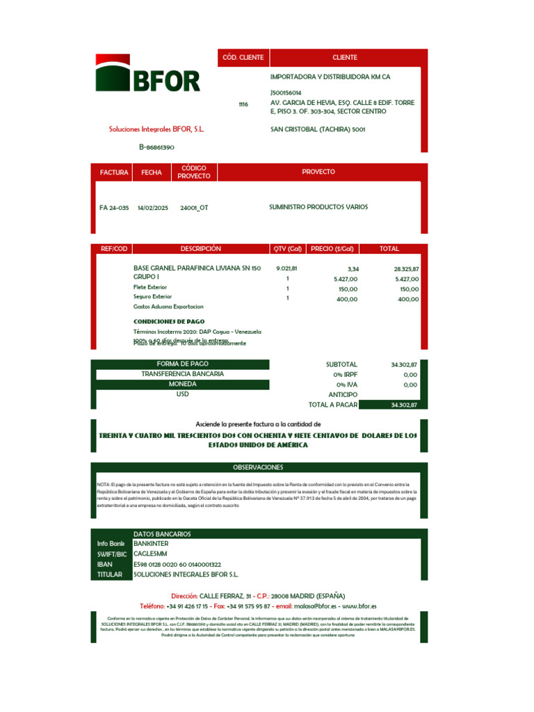 Factura de Suministro de Productos BFOR | PDF | Factura | Pagos
