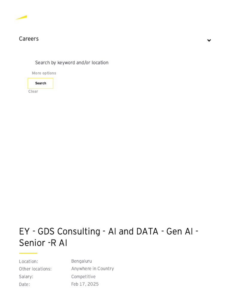 EY - GDS Consulting - AI and DATA - Gen AI - Senior - R AI Job Details ...