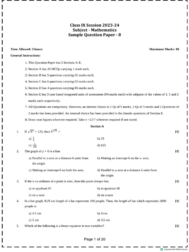 Maths Annual Exam Mock Paper Class Ix | PDF
