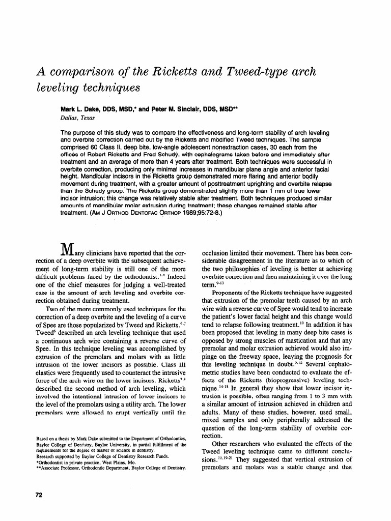 Ricketts vs. Tweed Arch Leveling Techniques | PDF | Orthodontics | Tooth