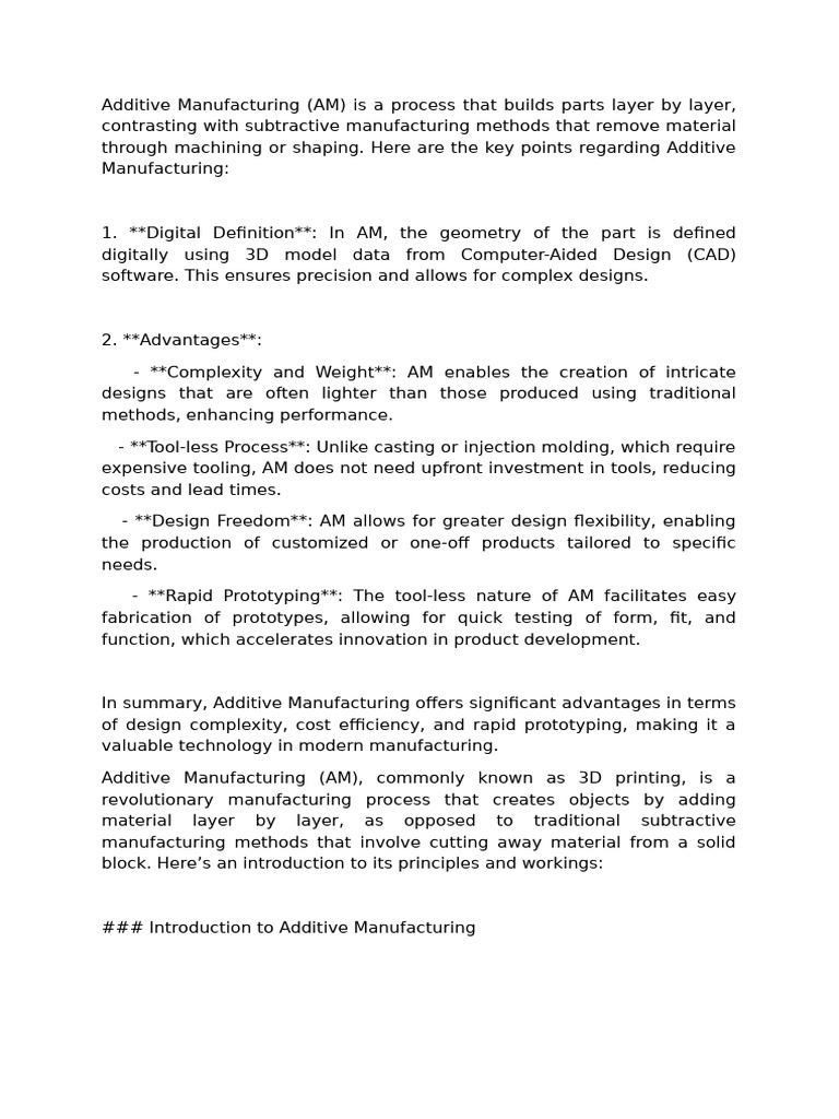 Additive Manufacturing Overview and Benefits | PDF | 3 D Printing ...