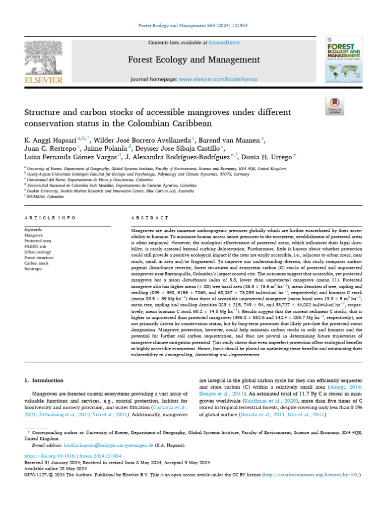 1 s2.0 S0378112724002962 Main | PDF | Mangrove | Carbon Sequestration